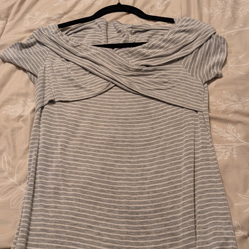 Gray Striped Off-Shoulder Top